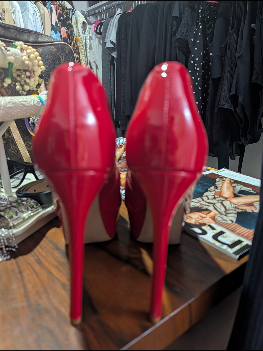 Women's Red Patent Platform Stiletto Pumps - Picture 5 of 6